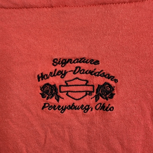 Harley Davidson Snap Shoulder Short Sleeve Vneck Orange 1X - Picture 3 of 10